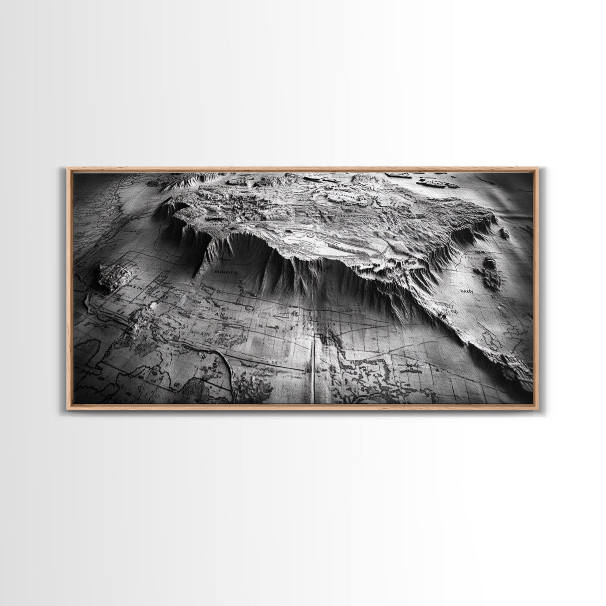 Topographic Map Detail, Antique Terrain, Black and White Landscape, Canvas Print, Office Wall Art, Historical Geography Decor