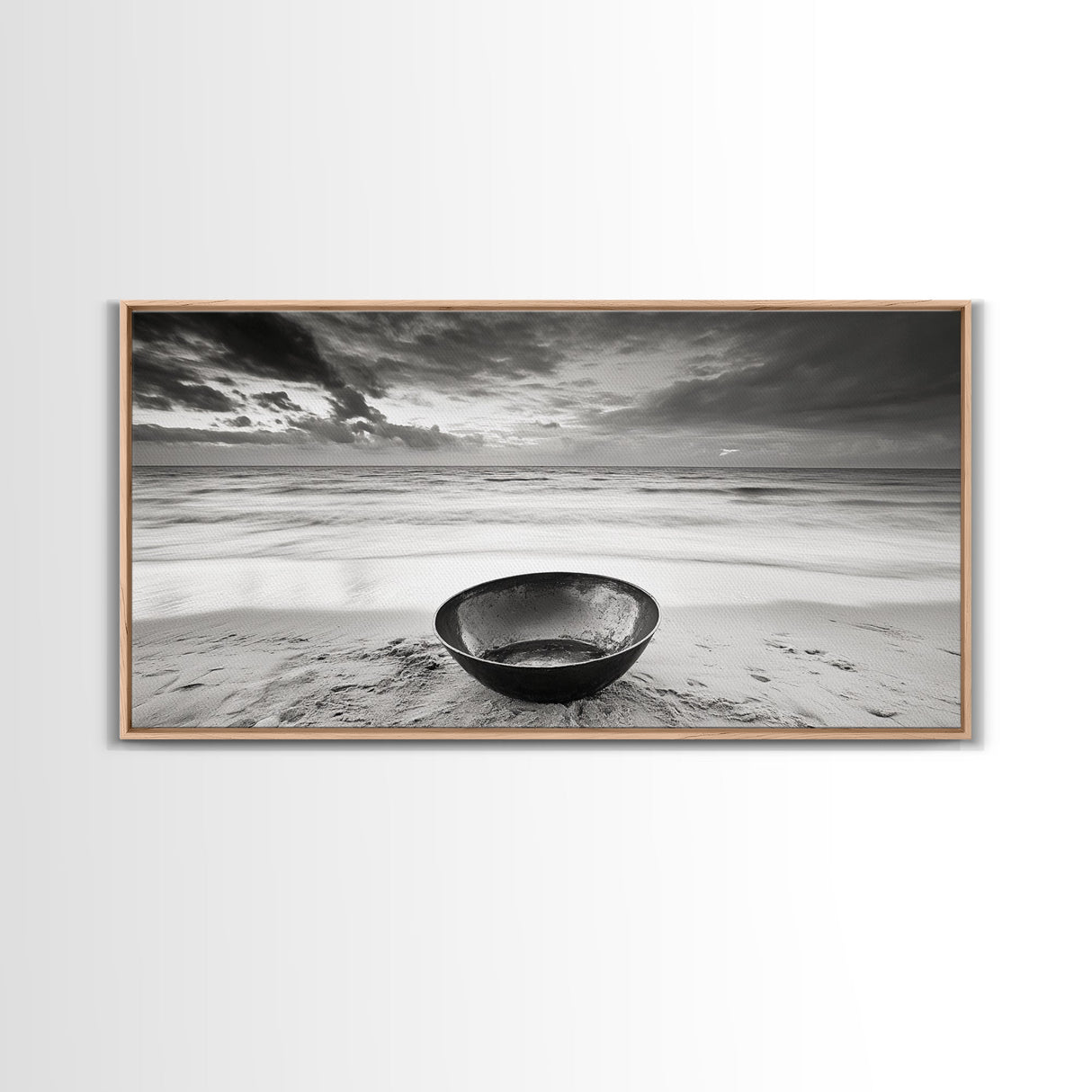 Solitary Bowl Beach, Ocean Waves Texture, Surreal Still Life Photo, Canvas Print, Entryway Wall Art, Minimalist Coastal Style