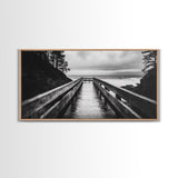 Rainy Dock View, Ocean Storm Mood, Moody Coastal Photo, Canvas Print, Living Room Wall Art, Black and White Nautical Decor, Rustic Coastal