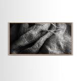 Burlap Texture Close-Up, Woven Fabric Detail Art, Earthy Natural Theme, Framed Canvas Print, Kitchen Wall Art, Boho Textile Decor