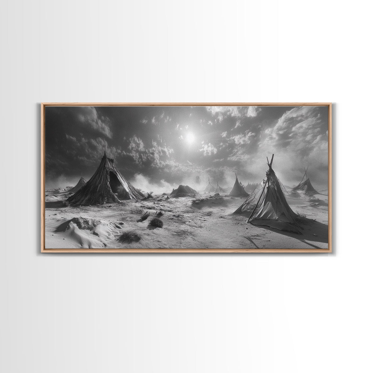 Desert Tent Scene, Surreal Tribal Landscape, Stormy Sky Tents, Canvas Print, Living Room Wall Art, Boho Nomad Aesthetic, Living Room Wall Art