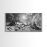 Desert Tent Scene, Surreal Tribal Landscape, Stormy Sky Tents, Canvas Print, Living Room Wall Art, Boho Nomad Aesthetic, Living Room Wall Art
