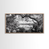 Tree Arch Reflection, Tranquil River View, Nature Canopy Water, Framed Canvas Print, Bedroom Wall Art, Zen Landscape Art, Cabin Decor