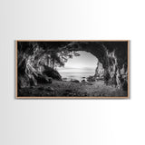 Ocean Cave Opening, Rugged Shoreline Exit, Dramatic Coastal Rock, Canvas Print, Entryway Wall Art, Moody Nautical Decor, Farmhouse Entryway