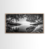 Tropical Shore Trees, Ocean Lagoon Stillness, Peaceful Island Cove, Canvas Print, Bathroom Wall Art, Minimalist Coastal Vibe, Cabin Decor