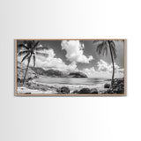 Tropical Beach View, Palm Tree Paradise, Black and White Island, Coastal Wall Decor, Canvas Print, Boho Living Room Art, Office Wall Art