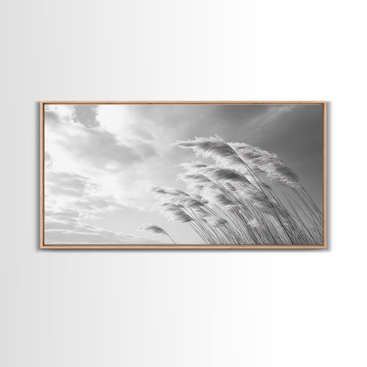 Windswept Grass, Minimal Nature, Calm Sky, Neutral Art, Framed Canvas Print, Bedroom Wall Art, Scandinavian Decor, Peaceful Pastel Tones