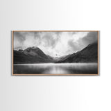 Mountain Lake, Misty Valley, Nature Serenity, Moody Landscape, Framed Canvas Print, Living Room Wall Art, Rustic Cabin Aesthetic