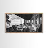 Porch Lake View, Rustic Escape, Cabin Life, Vintage Charm, Framed Canvas Print, Entryway Wall Art, Country Home Aesthetic, Cozy Style