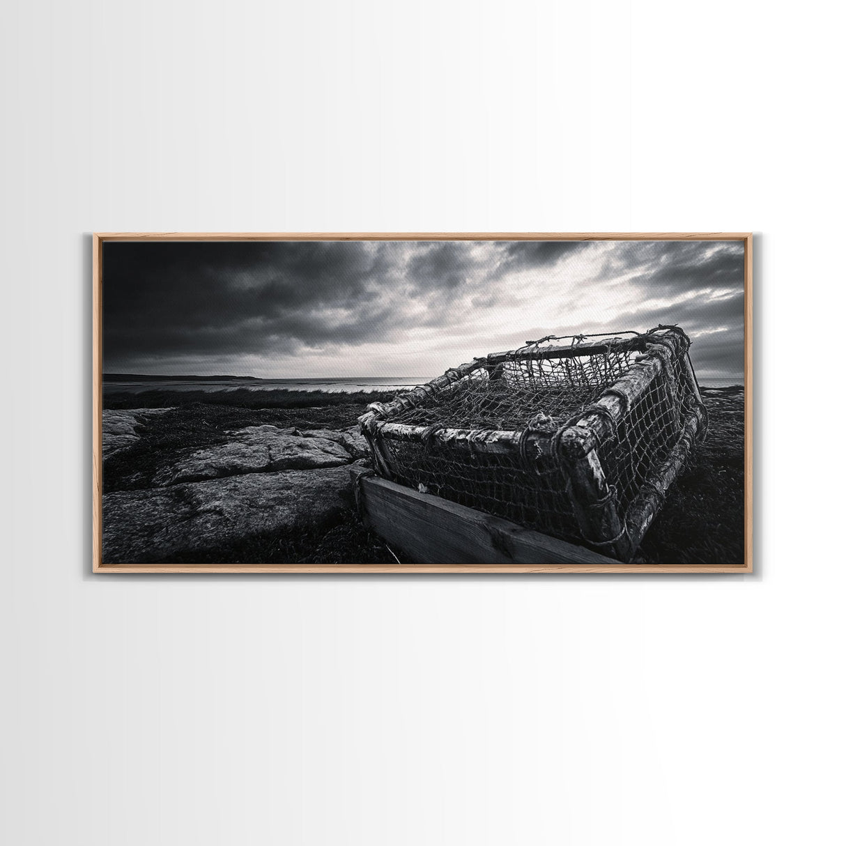 Lobster Trap, Coastal Texture, Rustic Fishing, Ocean Mood, Framed Canvas Print, Nautical Wall Art, Rustic Beach Decor, Man Cave Art