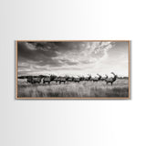 Elk Herd, Prairie Wildlife, Autumn Nature, Rustic Landscape, Framed Canvas Print, Western Wall Decor, Cabin Art, Living Room Print