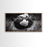 Sea Cave, Rocky Texture, Coastal Reflection, Natural Formations, Framed Canvas Print, Bathroom Art, Earthy Wall Decor, Zen Style