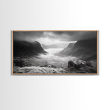 Foggy Valley, Highland Mist, Mountain View, Serene Landscape, Framed Canvas Print, Office Wall Art, Nature Escape, Zen Mountains
