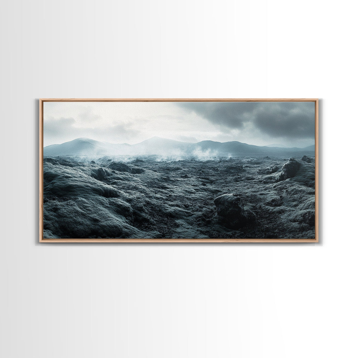 Volcanic Landscape, Geothermal Steam, Iceland Nature, Modern Decor, Framed Canvas Print, Minimalist Wall Art, Office Landscape Artwork