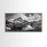 Alpine Lake, Rocky Mountain, Scenic Vista, Nature Reflection, Framed Canvas Print, Rustic Wall Art, Bedroom Wilderness Decor