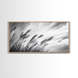 Pampas Grass, Wind Blown, Sky Motion, Autumn Field, Framed Canvas Print, Boho Wall Art, Bedroom Fall Botanical Decor, Living Room Decor