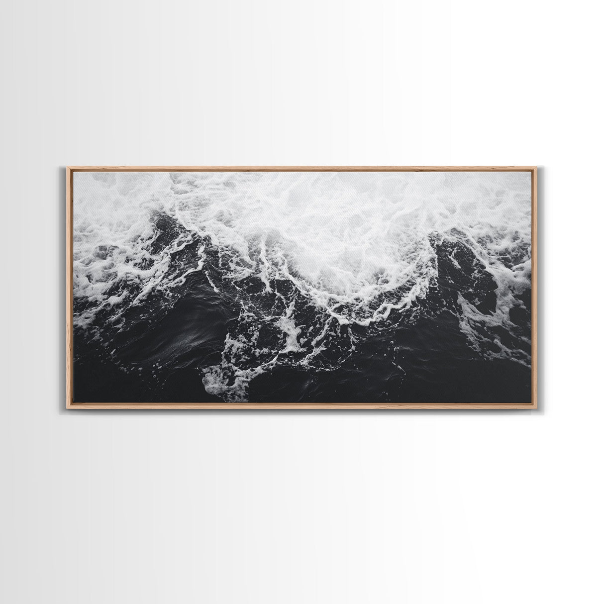 Ocean Texture, Crashing Waves, Abstract Sea, Monochrome Motion, Framed Canvas Print, Coastal Wall Art, Bathroom Minimalist Decor
