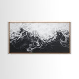 Ocean Texture, Crashing Waves, Abstract Sea, Monochrome Motion, Framed Canvas Print, Coastal Wall Art, Bathroom Minimalist Decor