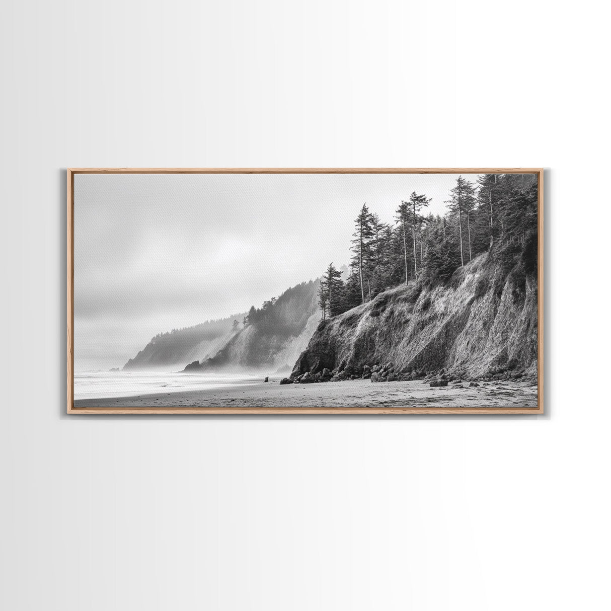 Pacific Coast Cliffs, Moody Nature Photography, Ocean View Landscape, Framed Canvas Print, Coastal Bedroom or Office Wall Art