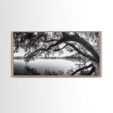 Serene Lake View, Tree Reflections, Calm Nature Landscape, Framed Canvas Print, Minimalist Bedroom or Spa Bathroom Wall Art