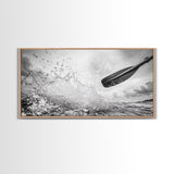 Water Splash Paddle, Adventure Photography, Kayaking Ocean Scene, Framed Canvas Print, Modern Bathroom or Coastal Wall Art