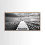 Ocean Horizon Board, Paddleboarding Adventure, Cloudy Sea Landscape, Framed Canvas Print, Modern Coastal Office or Living Room Art