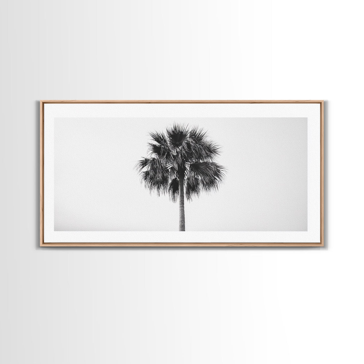 Minimal Palm Tree, Tropical Simplicity, Black and White Art, Framed Canvas Print, Modern Entryway or Minimalist Bathroom Wall Art