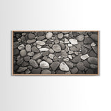 River Stones, Zen Rock Pattern, Natural Earth Tones, Minimal Decor, Framed Canvas Print, Modern Bathroom Spa Wall Art, Living Room Wall Art