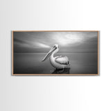Ocean Pelican, Peaceful Bird Portrait, Coastal Wildlife Art, Framed Canvas Print, Minimalist Entryway or Beach House Wall Art