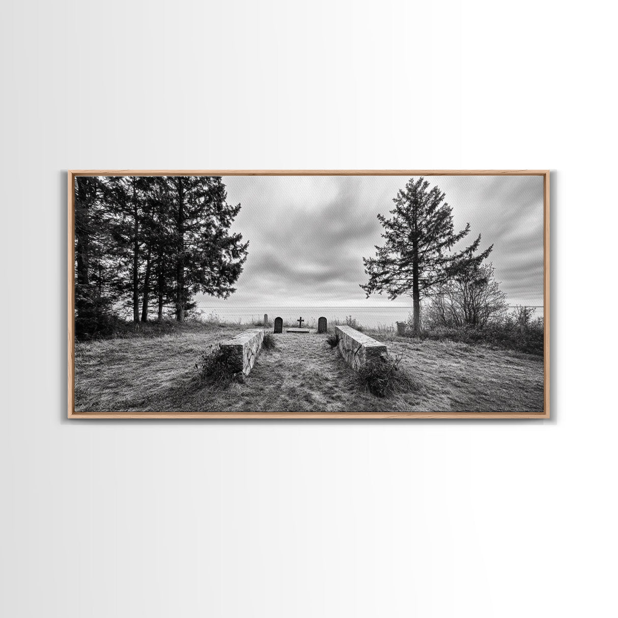 Coastal Graveyard, Moody Seascape, Quiet Reflection Scene, Framed Canvas Print, Gothic Office or Haunted Fall Wall Art Decor, Hallway Wall Art