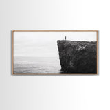 Ocean Cliff, Brave Explorer, Minimal Landscape, Adventure Wall Art, Framed Canvas Print, Modern Home Decor, Inspirational Office Art
