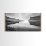 Misty Fjord Reflection, Calm Water Scene, Nordic Landscape, Peaceful Wall Decor, Canvas Print, Office Wall Art, Minimalist Mountains