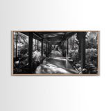 Serene Garden Pathway, Nature Tunnel Walk, Tropical Jungle Scene, Framed Canvas Print, Minimalist Art, Living Room Wall Decor