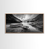 Ocean Snake Landscape, Coastal Creature Scene, Black and White Reptile, Framed Canvas Print, Moody Art, Bedroom or Den Decor