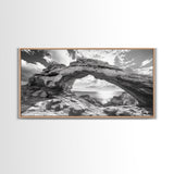 Natural Rock Arch, Seaside Cliff View, Desert Coastal Window, Framed Canvas Print, Boho Earth Tones, Living Room Wall Decor