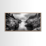 Ocean Passage, Cliff Channel, Rugged Coast, Forest Horizon, Canvas Print, dramatic nature art, large wall piece, hallway landscape art