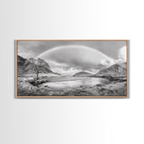 Rainbow, River Valley, Highland Scene, Minimalist Landscape Art, Framed Canvas Print, Entryway Decor, Rustic Nature Print, Calming Wall Art