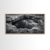 Sky Reflection, Stone Pool, Abstract Nature, Moody Minimalist Art, Framed Canvas Print, Bedroom Wall Art, Contemporary Monochrome Decor
