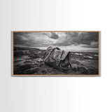 Abandoned Satchel, Coastal Mystery Art, Lost and Found Decor, Moody Beach Scene, Canvas Print, Study Wall Art, Nautical Rustic Aesthetic