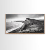 Cliffside Shoreline, Coastal Landscape Art, Ocean Horizon Scene, Canvas Print, Living Room Wall Art, Modern Seaside Minimalist Decor