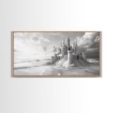 Sandcastle Fortress, Dreamy Seaside Castle, Fairytale Fantasy Art, Ocean Kingdom, Framed Canvas Print, Kids Room Wall Art, Bedroom Wall Art