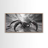 Giant Crab Close-Up, Beach Creature Art, Ocean Monster Print, Fantasy Wildlife Scene, Framed Canvas Print, Game Room Wall Art