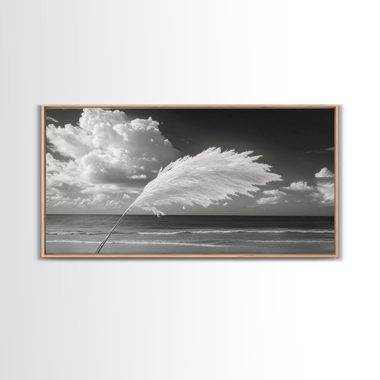 Pampas Grass Coast, Minimalist Beach Art, Boho Coastal Scene, Neutral Tones, Canvas Print, Living Room Wall Art, Fall Decor, Hallway Wall Art