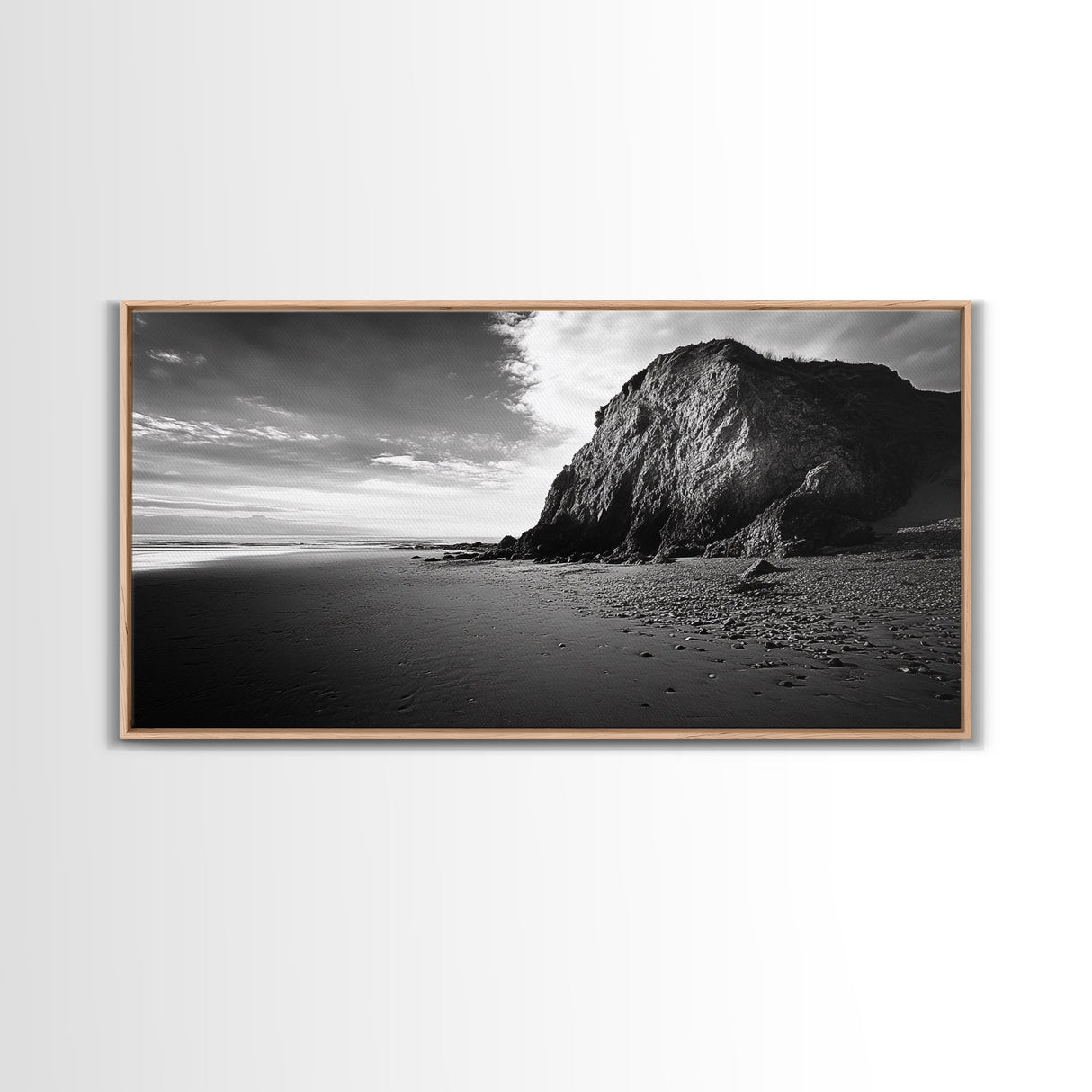 Coastal Rock Cliff, Dramatic Shore Scene, Sunset Beach Landscape, Nature Power Mood, Canvas Print, Office Wall Art, Modern Rustic Decor