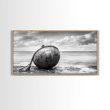Weathered Buoy, Nautical Rope, Coastal Still Life, Beach Found Object, Framed Canvas Print, Beach House Art, Bathroom Wall Decor