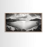 Ocean Sunset View, Mountain Coast Landscape, Black and White Art, Canvas Print, Minimalist Decor, Living Room Wall Art, Tranquil Home Style