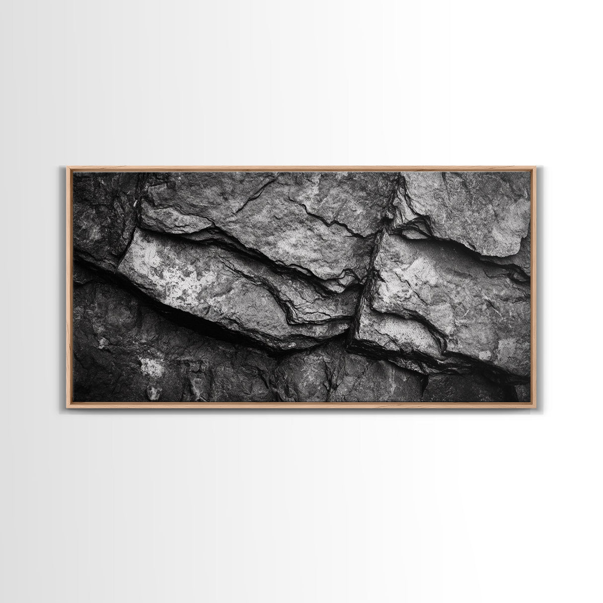 Stone Texture Closeup, Abstract Rock Pattern, Black and White Minimalist, Canvas Print, Modern Wall Art, Office Decor, Earthy Tones