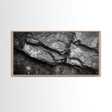 Stone Texture Closeup, Abstract Rock Pattern, Black and White Minimalist, Canvas Print, Modern Wall Art, Office Decor, Earthy Tones