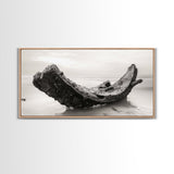Coastal Shipwreck, Moody Beach, Driftwood Aesthetic, Minimalist Seascape, Canvas Print, Nautical Wall Art, Bathroom Decor, Ocean Art