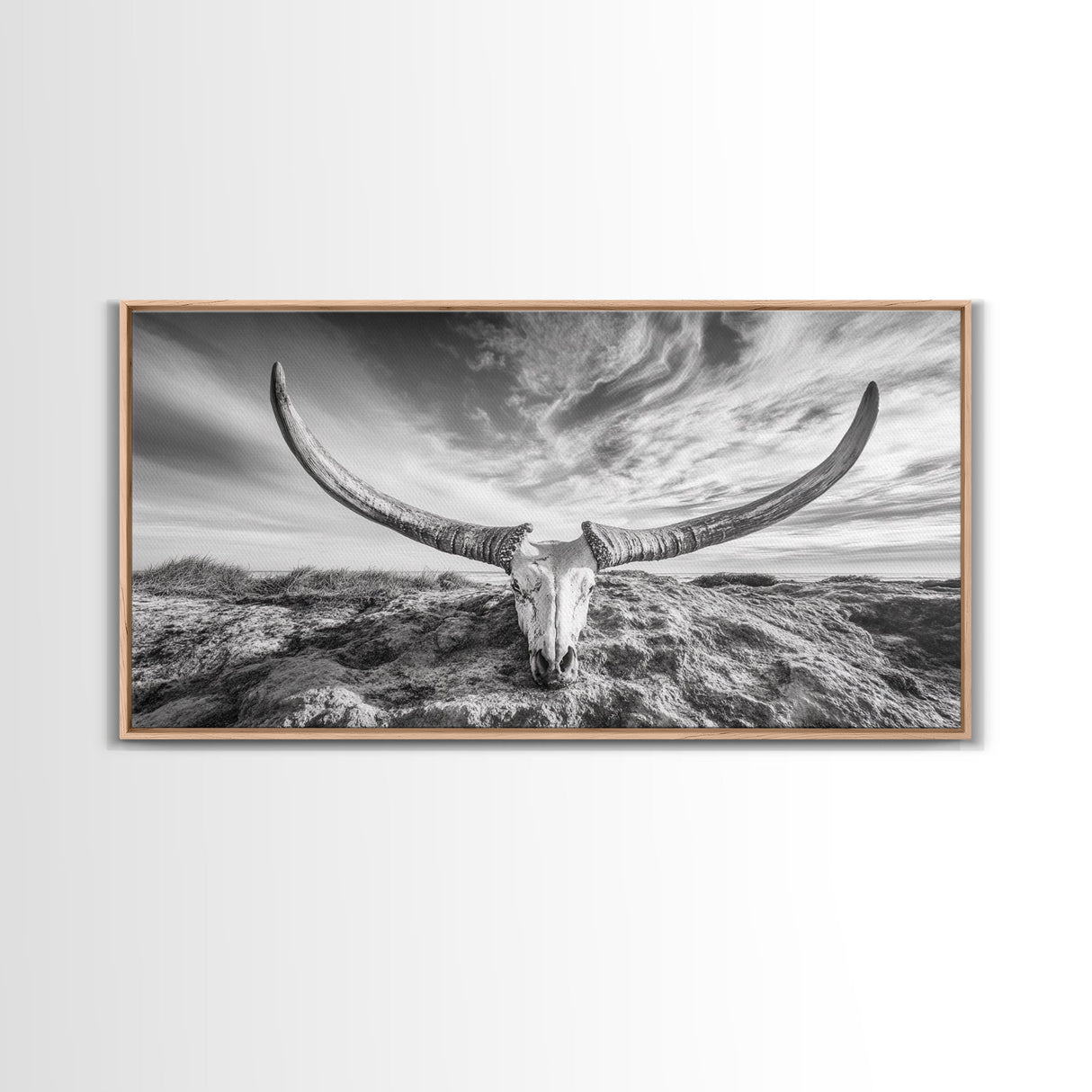 Longhorn Skull, Western Skull, Cowboy Decor, Rustic Ranch Style, Framed Canvas Print, Farmhouse Wall Art, Living Room Statement Piece